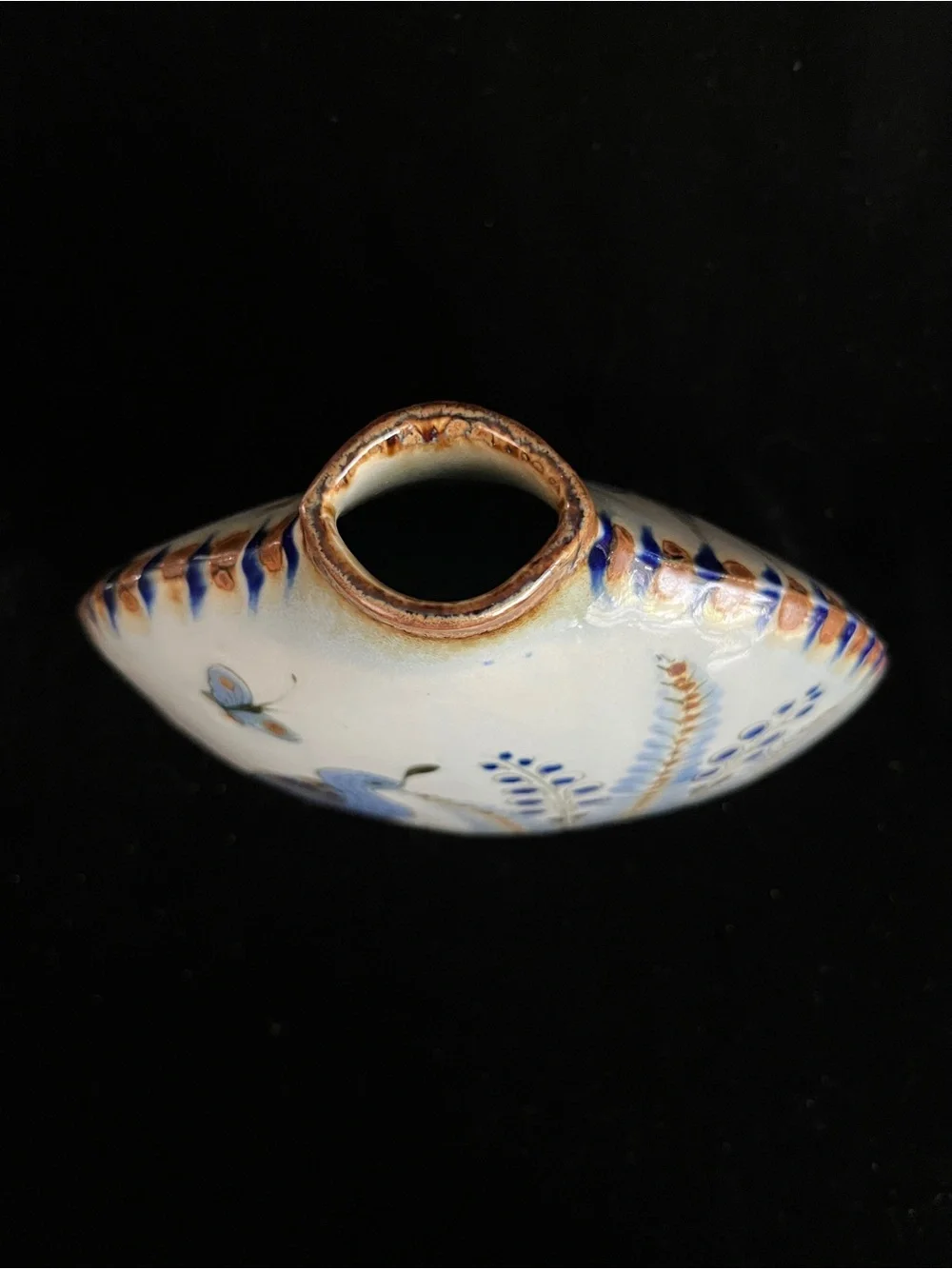 Ken Edwards El Palomar Tonala Mexico Pottery Bird Flower WIDE Pillow VASE